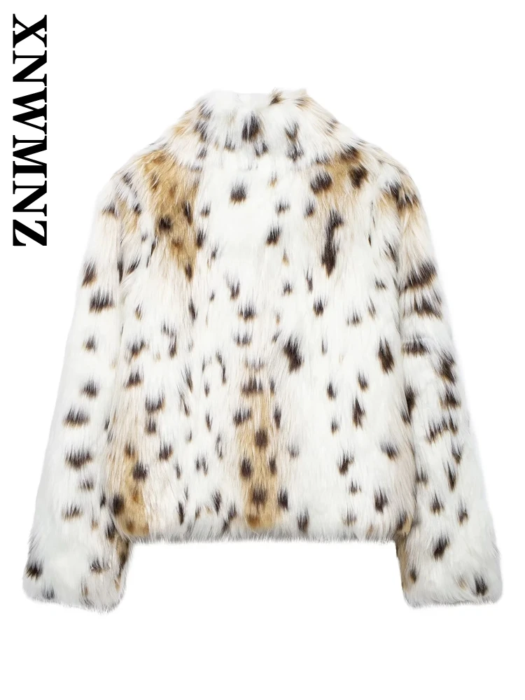 XNWMNZ 2024 New Autumn/Winter Woman\'s Casual Stand Collar Jacket Coat Female Fashion Long Sleeve LEOPARD Print Thick zipper Top