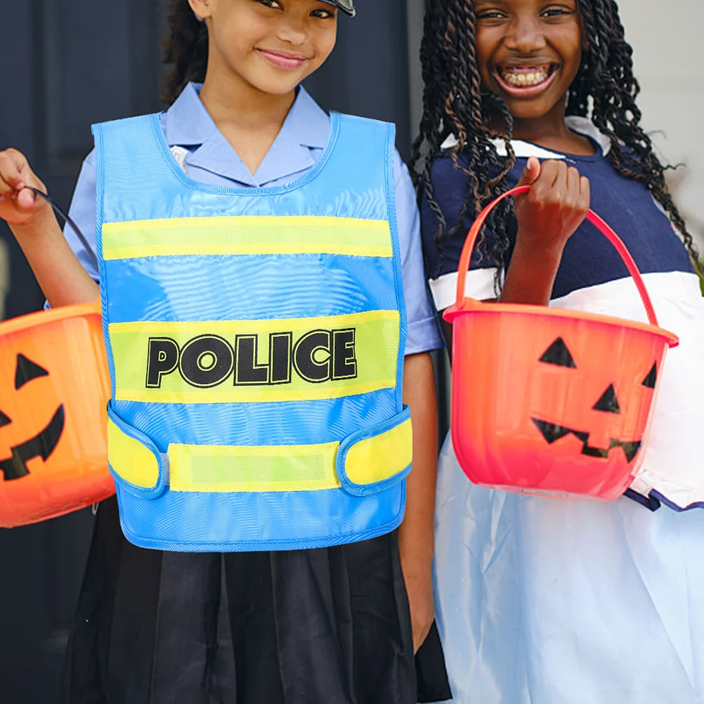 

3Pcs Children Police Costume Blue Vest Breathable Lightweight Realistic Role Play Dress Up Police Pretend Play Suit
