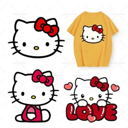 Cute Sanrio Patch Hello Kitty Printed Stickers Iron on Heat Transfers for Clothes Cartoon Thermal on T-shirt Girl Applique