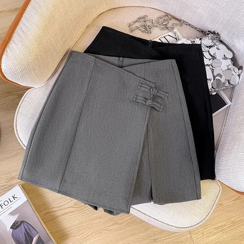 Greysuitskirtdesign Sensibility Mini Dress For Women Spring Summer Side Slit New Chinese Style Tailored A- line Short Skirt