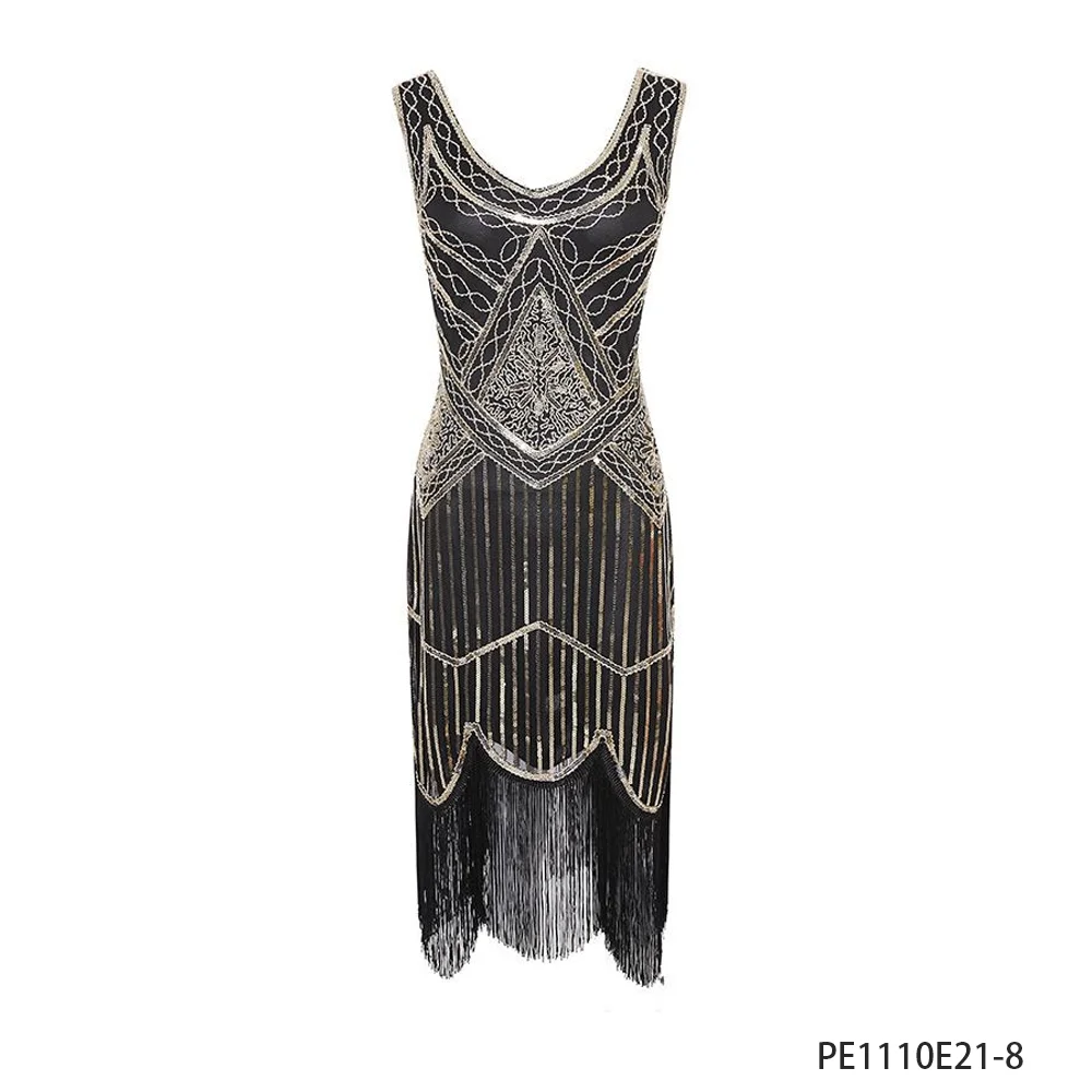 PESENAR jaren 1920 stijl zwart goud kralen franje Flapper jurk voor vintage Gatsby kostuum en feestaccessoire
