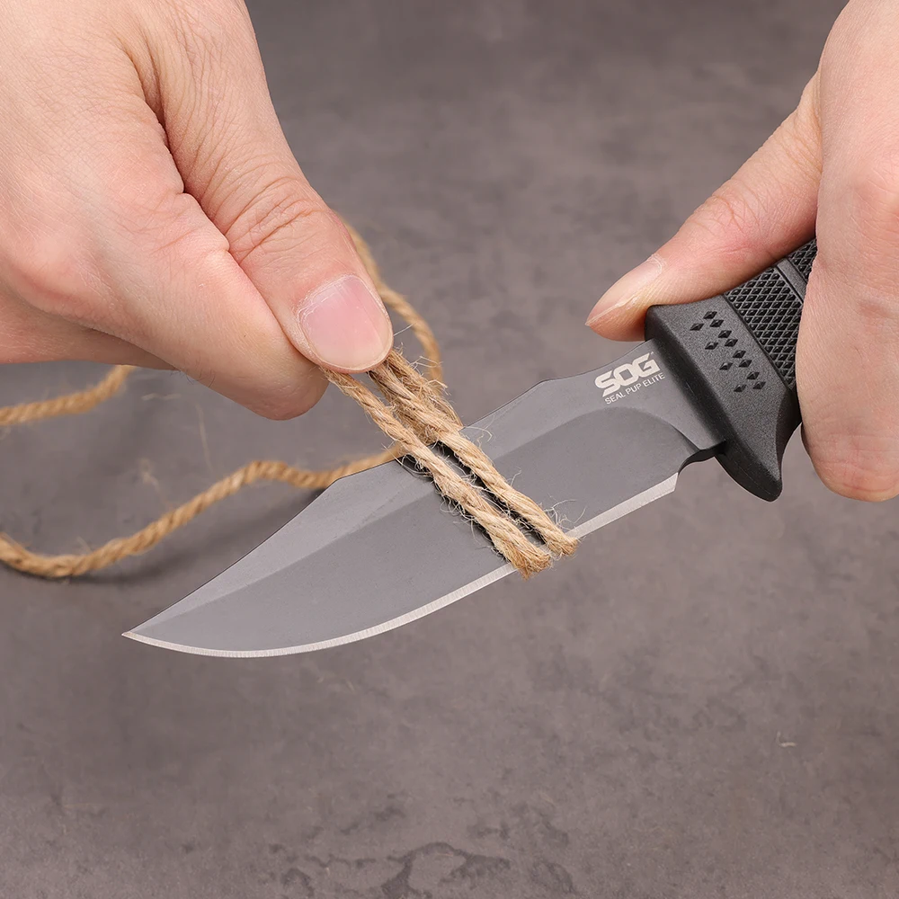 SOG Seal PUP 엘리트 나이프 컴팩트 고정 블레이드, 캠핑, 부시크래프트, 자기 방어 및 낚시를 위한 전문 EDC 야외 핸드 툴