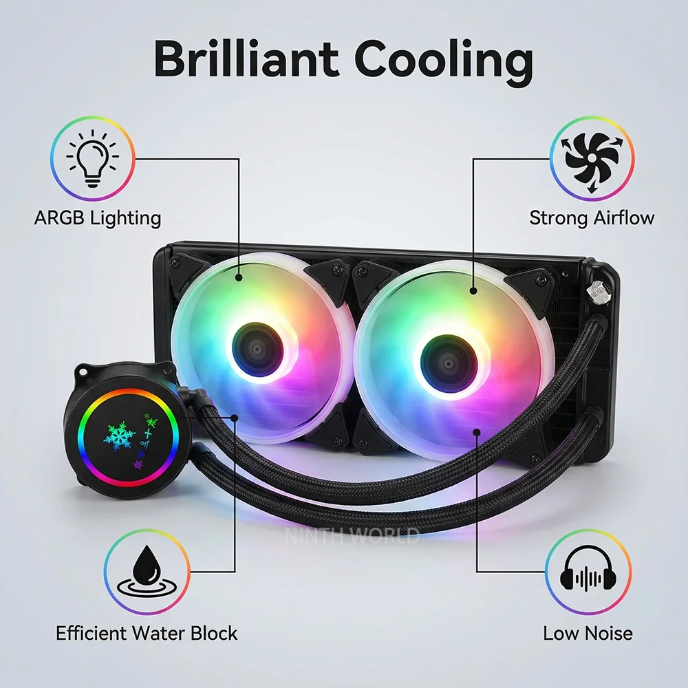 240mm CPU Water Cooler Liquid Cooling Heatsink RGB Colorful Radiator For X99 LGA 2011 V3 1700 1200 115X AMD AM4 AM5