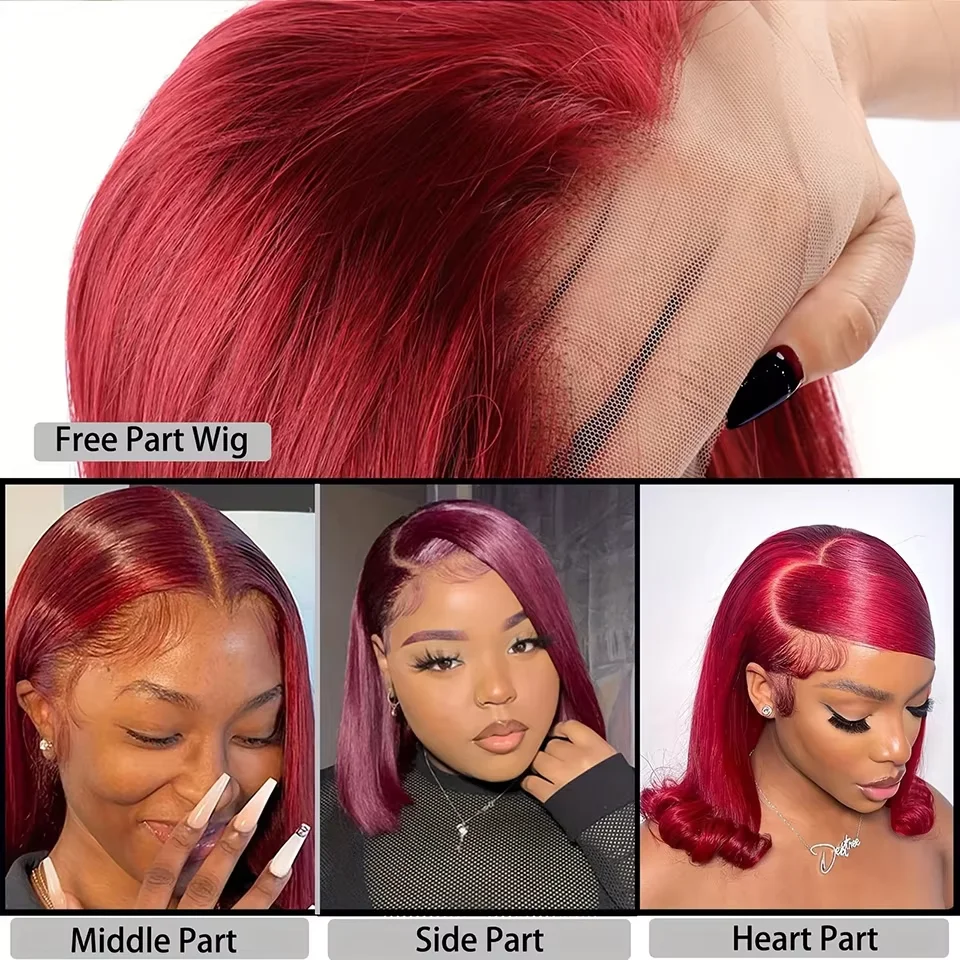 99J Burgundy Straight Bob Wigs Human Hair Pre Plucked 5x5 Lace Frontal Wig 99J Colored Short Straight Wigs With Natural Hairline