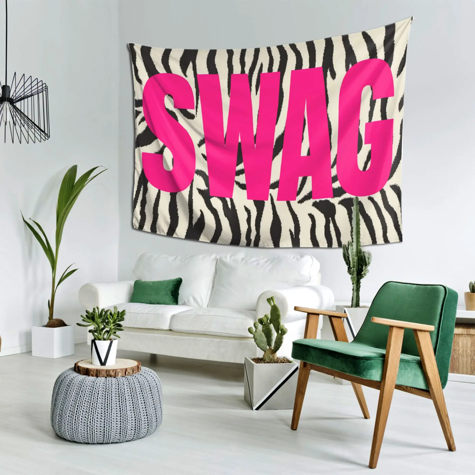 VIKAMA American Hot Girl Style SWAG Zebra Pattern Tapestry Pink Letter Trendy Cool Street Style Urban Decor Hip Hop Culture