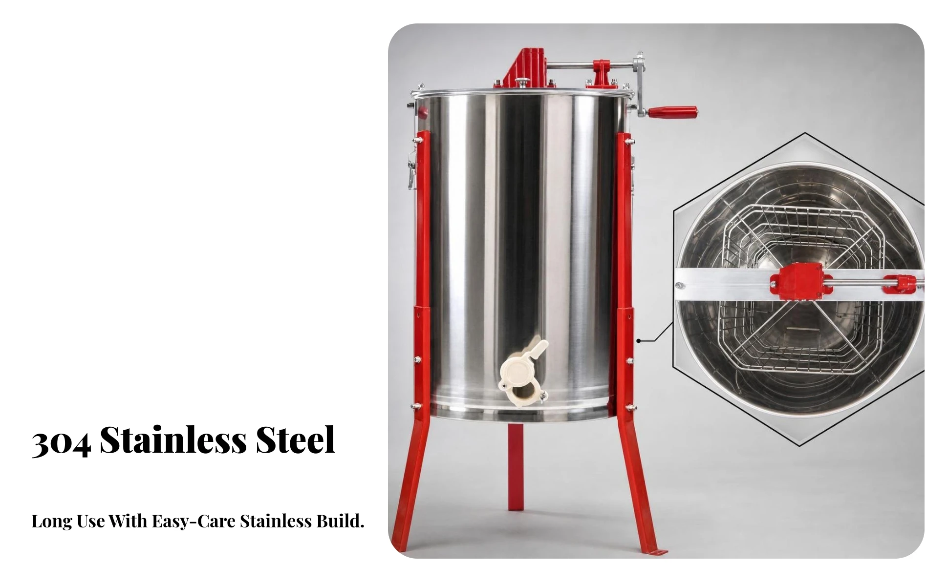 Stable Stand 4-Frame Honey Extractor Vertical Rust-Resistant Beekeeping Gear Apiary Tools Honeycomb Drum Rotator