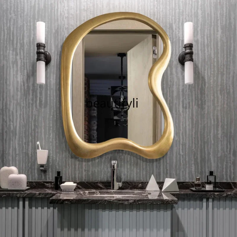 European Entry Lux Simple Bathroom Mirror Smart LED Light Mirror Wall Hanging Household Special-Shaped Mirror Anti-Fog