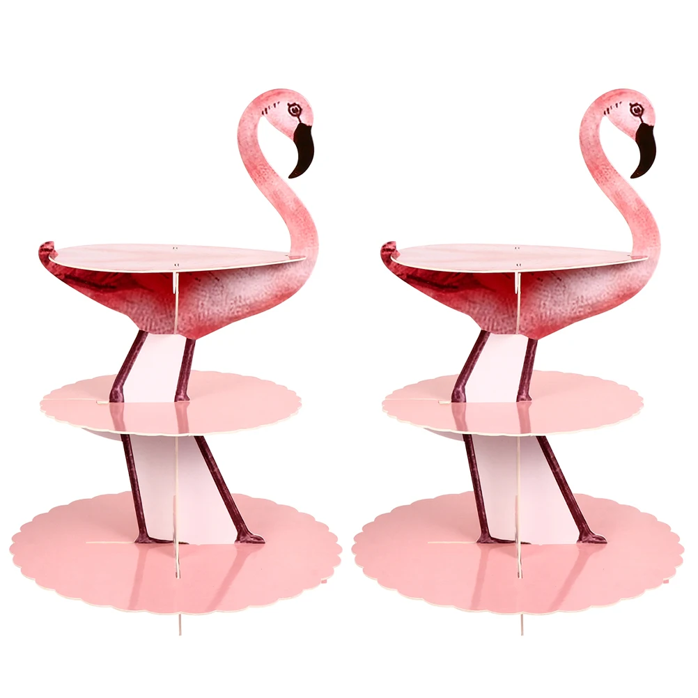 

2 Pcs Flamingo Cake Rack Cupcake Display Stand Paper Holder Birthday Party Box Tea Thickened Corrugated Serving