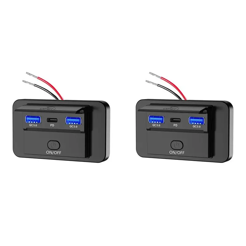 2X 66W 12V Panel Wall Mount QC3.0+PD3.0+QC3.0 USB Outlet Socket Power Outlet For Car Marine Bus RV Truck-A08Q