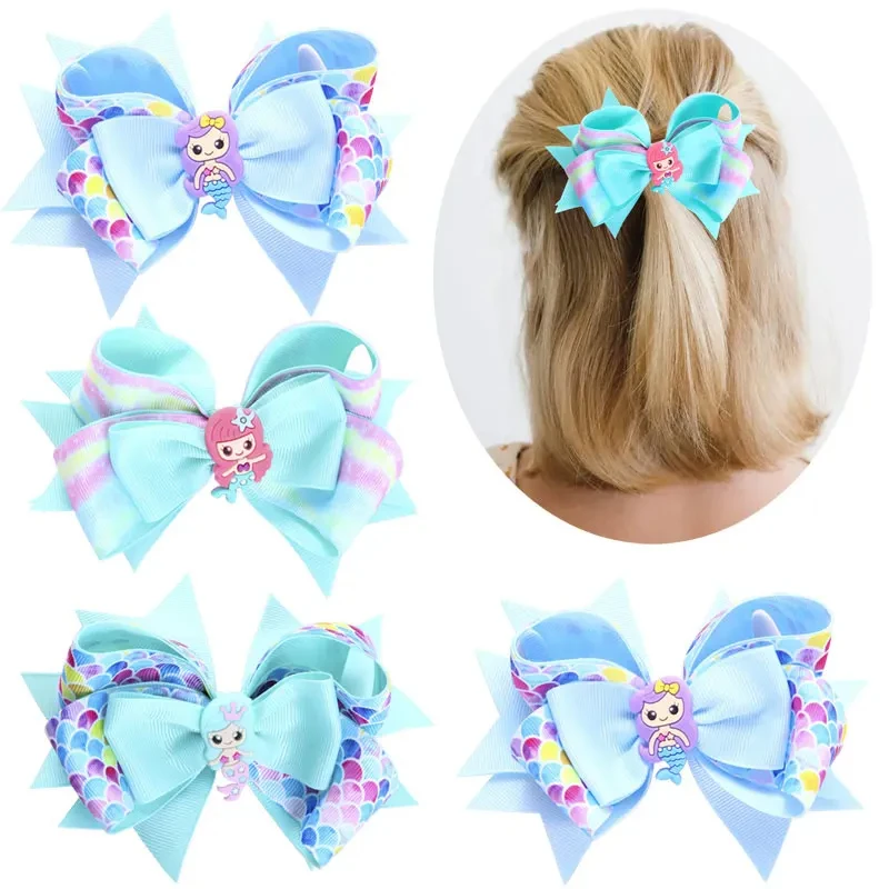 1PC Super Fairy Mermaid Bow Hair Clips Lovely Princess Hairgrips for Small Children Hair Clips for Girls Kids Headwear