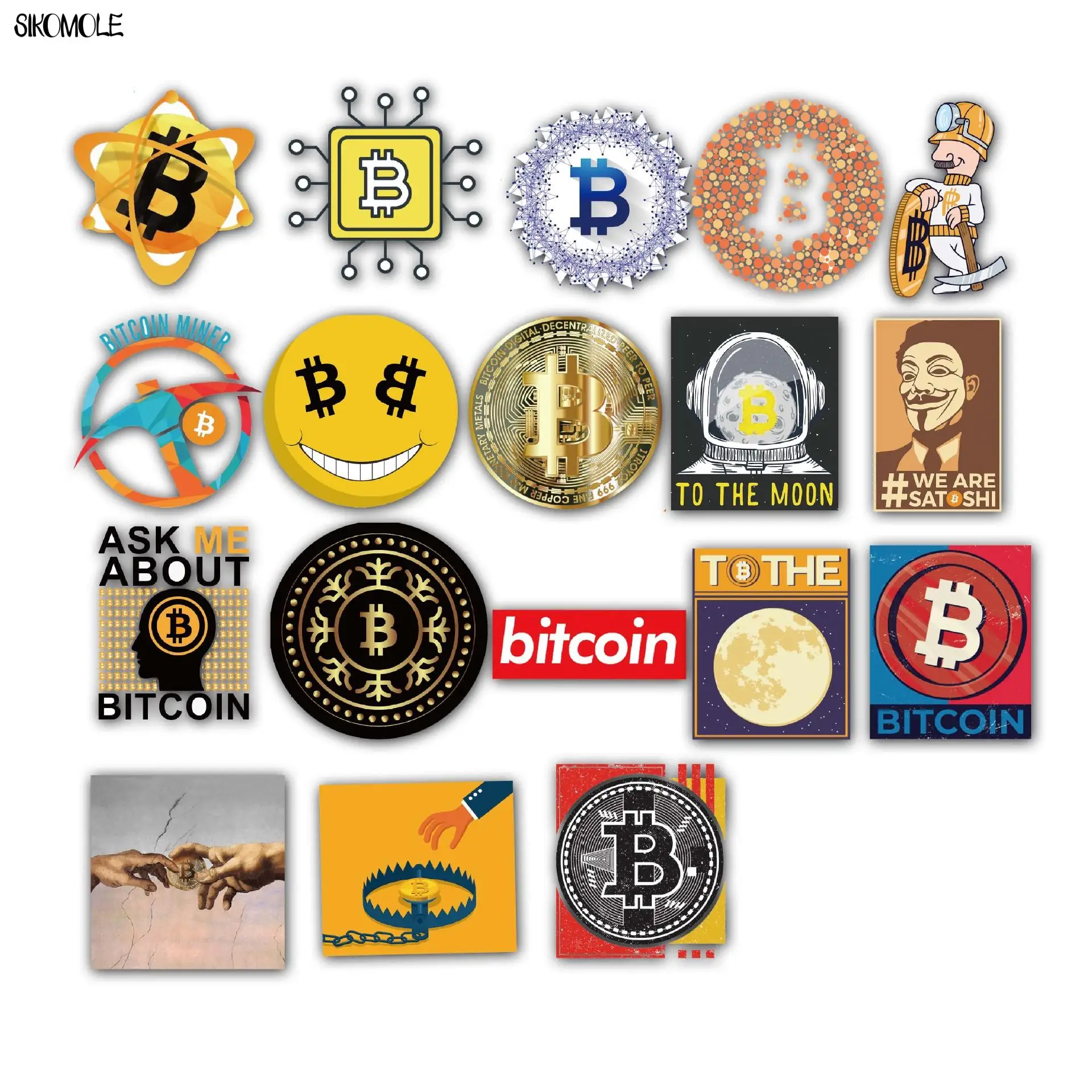 10/30/50PCS Cartoon Bitcoin Encrypted Virtual Currency BTC Stickers Helmet Laptop Skateboard Luggage Graffiti Decals Sticker F5