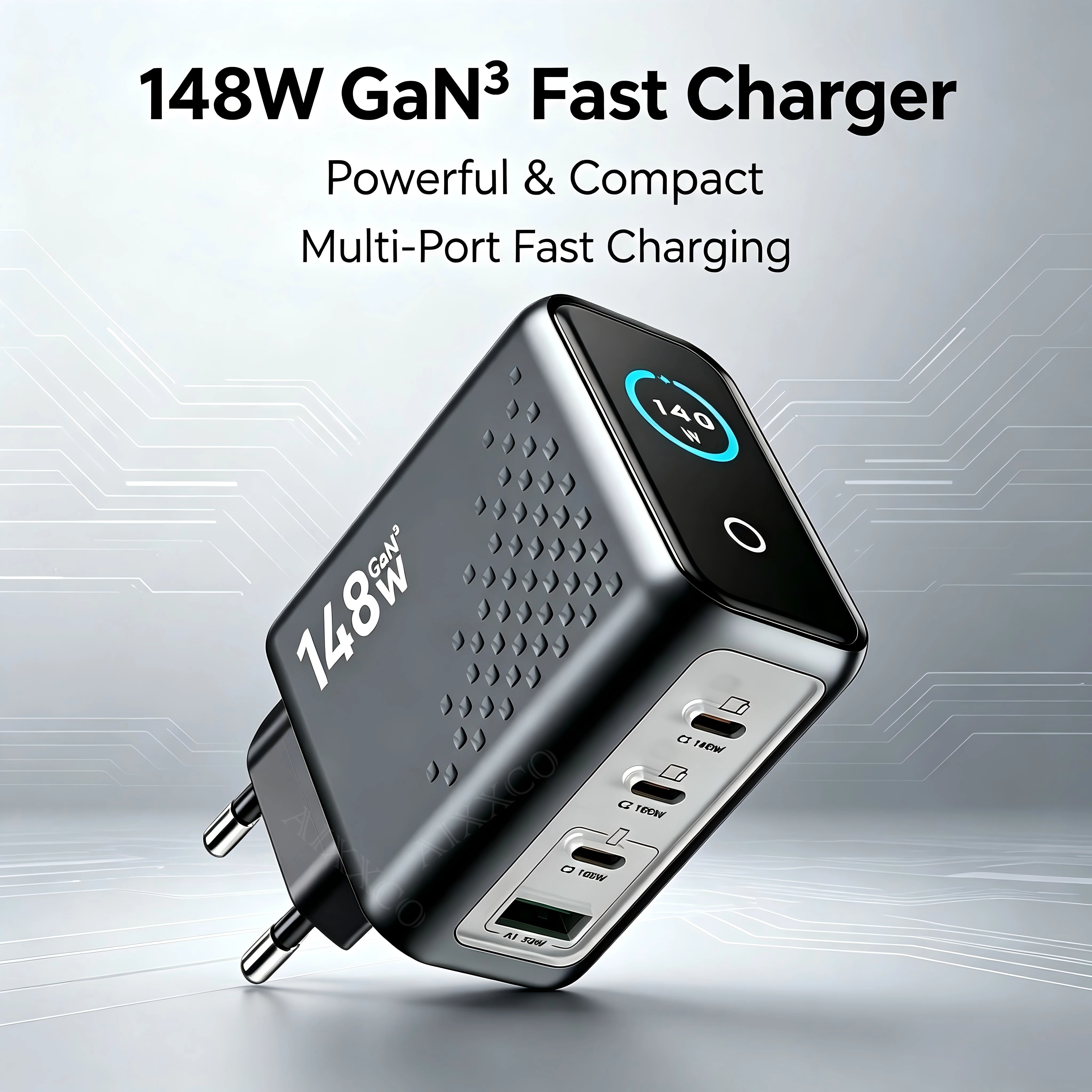 chargeur-rapide-gan-148w-4-ports-usb-c-adaptateur-mural-compact-avec-ecran-intelligent-pour-macbook-ipad-iphone-sans-batterie