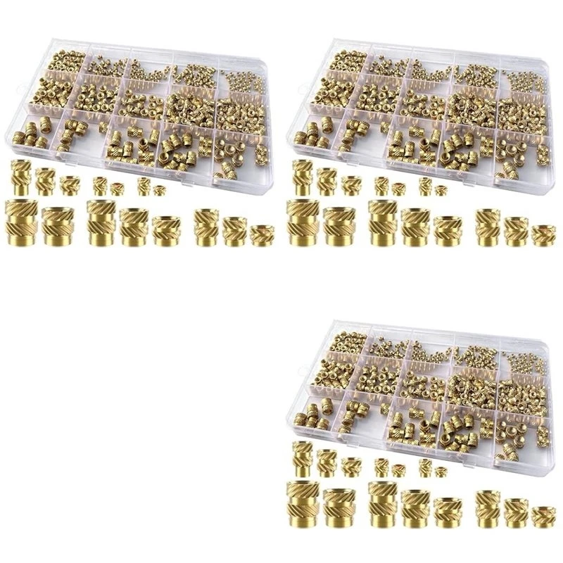 B50C 1200Pcs Threaded Inserts,M2/M2.5/M3/M4/M5/M6 Thread Knurled Nuts Assortment Kit,Heat Set Insert For Plastic 3D Printing