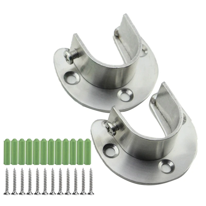 4 Pcs Stainless Steel Hanging Rod Bracket U Shaped Curtain Rod Bracket, Heavy Duty Round Tube Sockets With Screws (25Mm)