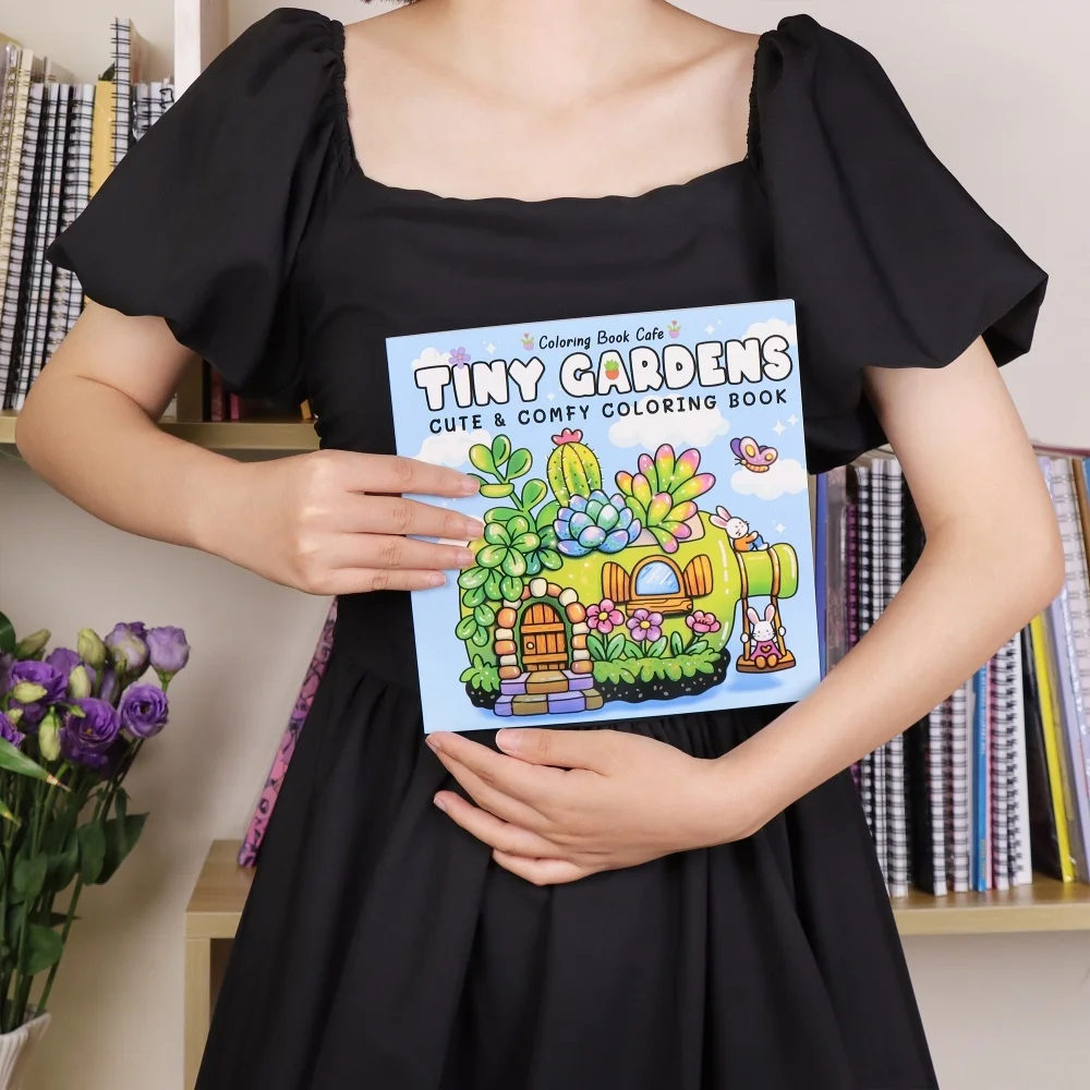 Tiny Gardens Cute & Comfy Coloring Book, Cozy Succulent Garden Coloring Book, Relaxing Stress Relief Art Activity for Adults & T