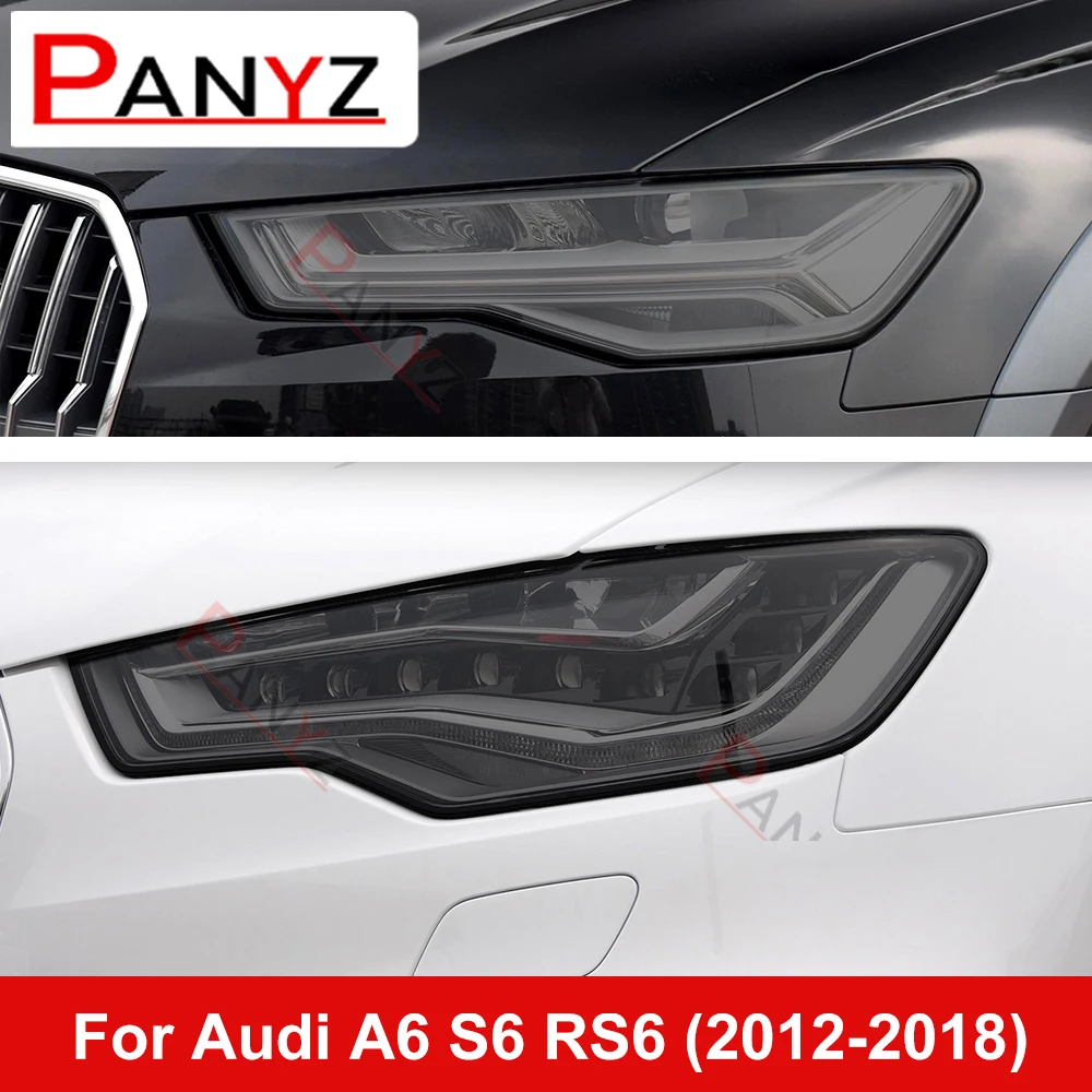 2Pcs For Audi A6 C7 4G S6 RS6 2012-2018 Car Headlight Protective Film Headlamp Restoration Transparent Black TPU Sticker