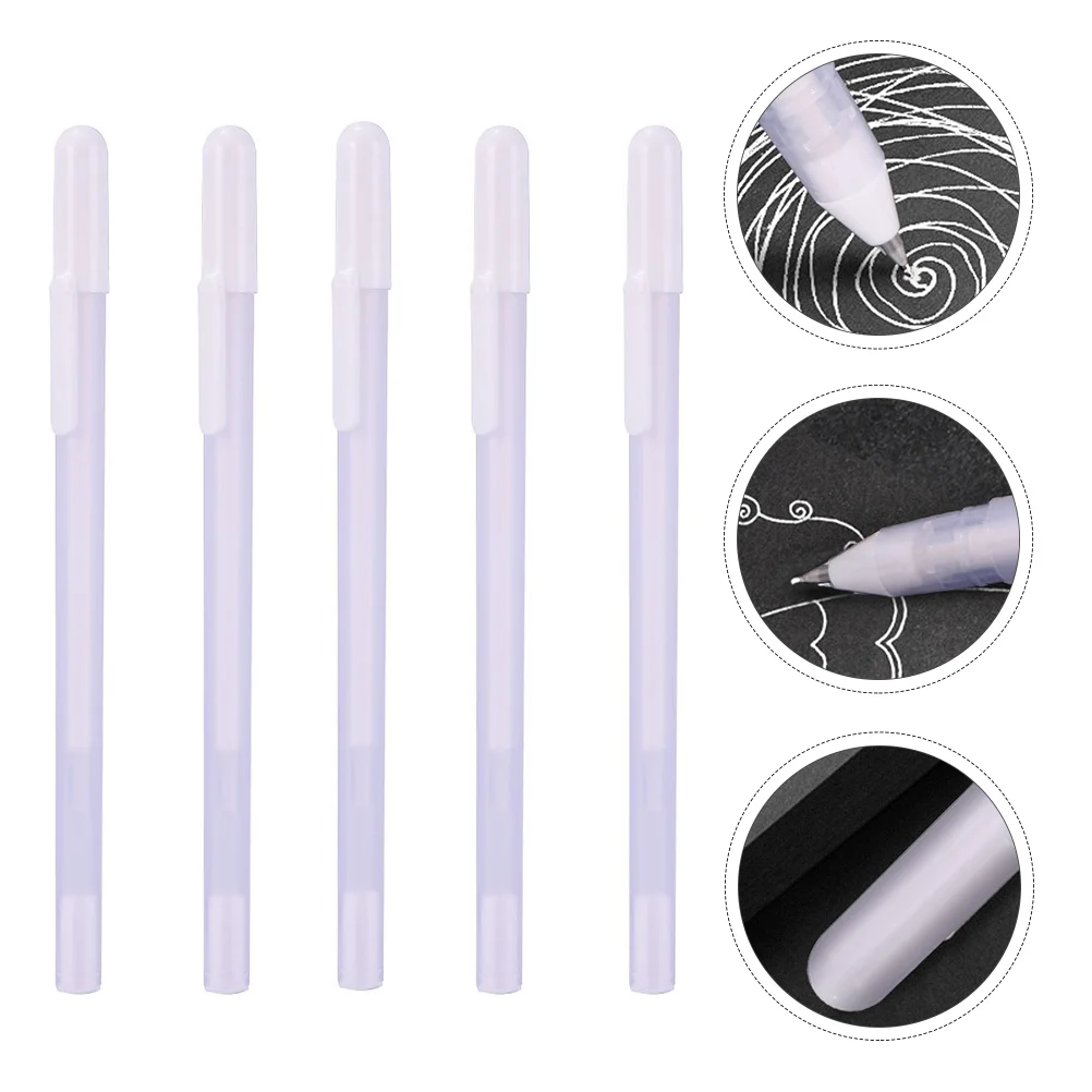 5 Pcs White Highlighter Color Gel Pens Black Ballpoint Fine Tip Ink Drawing Line