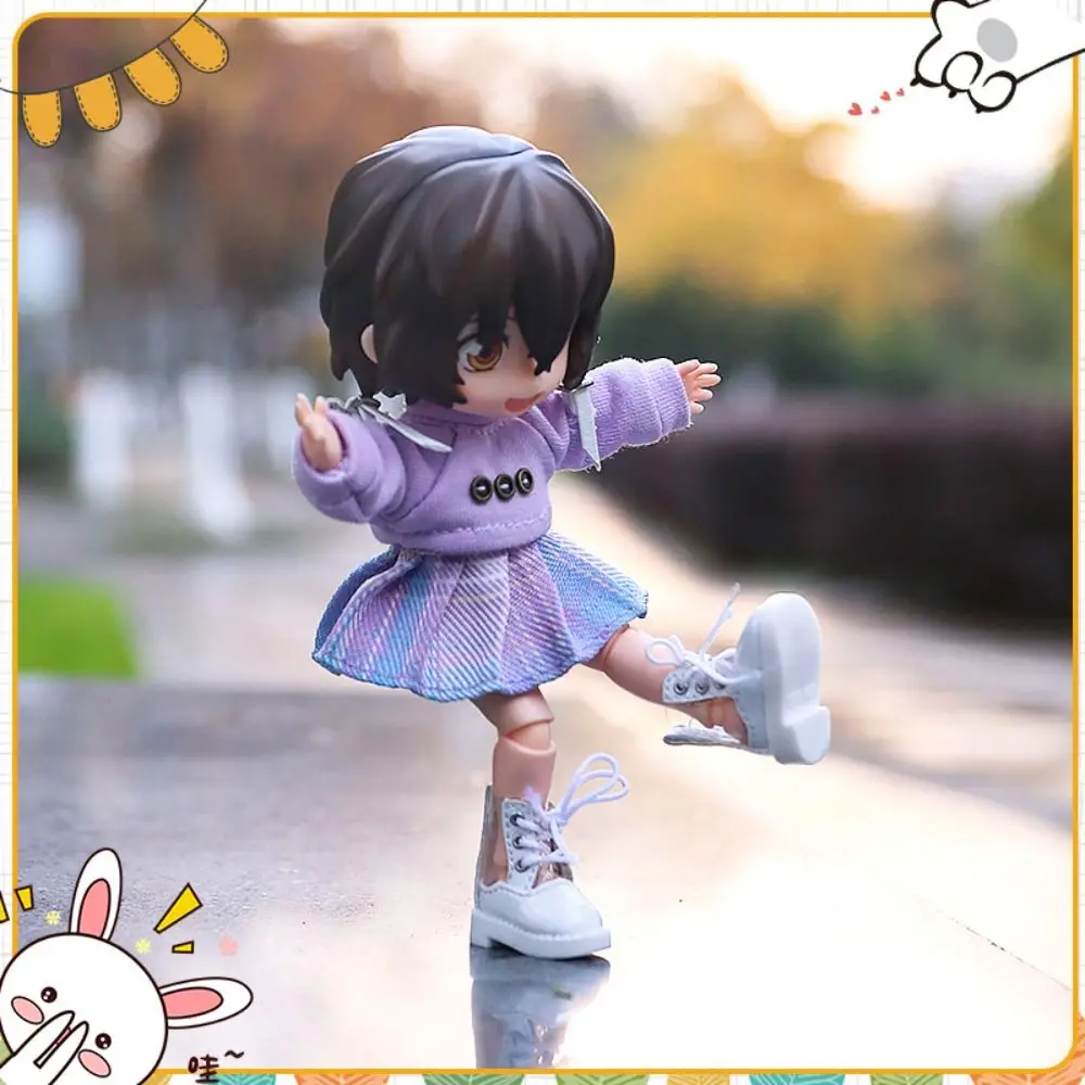 Mode Ernte Hoodie ob11 Sweatshirt Set Freizeit kleidung handgemachte Puppe gestreiften Rock verkleiden obitsu11 Kleid Puppe Kleidung bjd