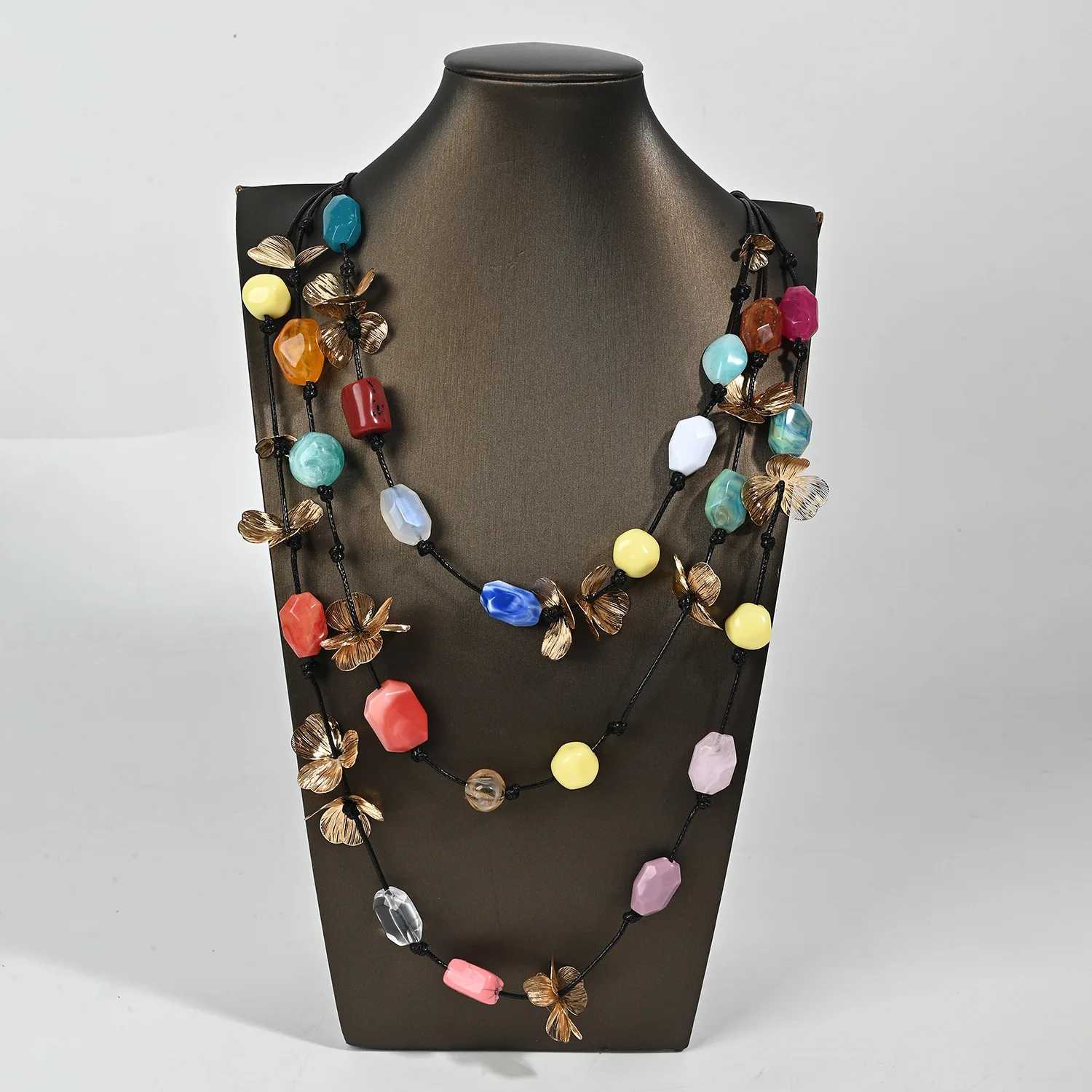 Bohemian Multi-pendant Braided Necklace Retro Ethnic Style Resin Accessories New Chinese Style Stacked Rope Chain Wholesale