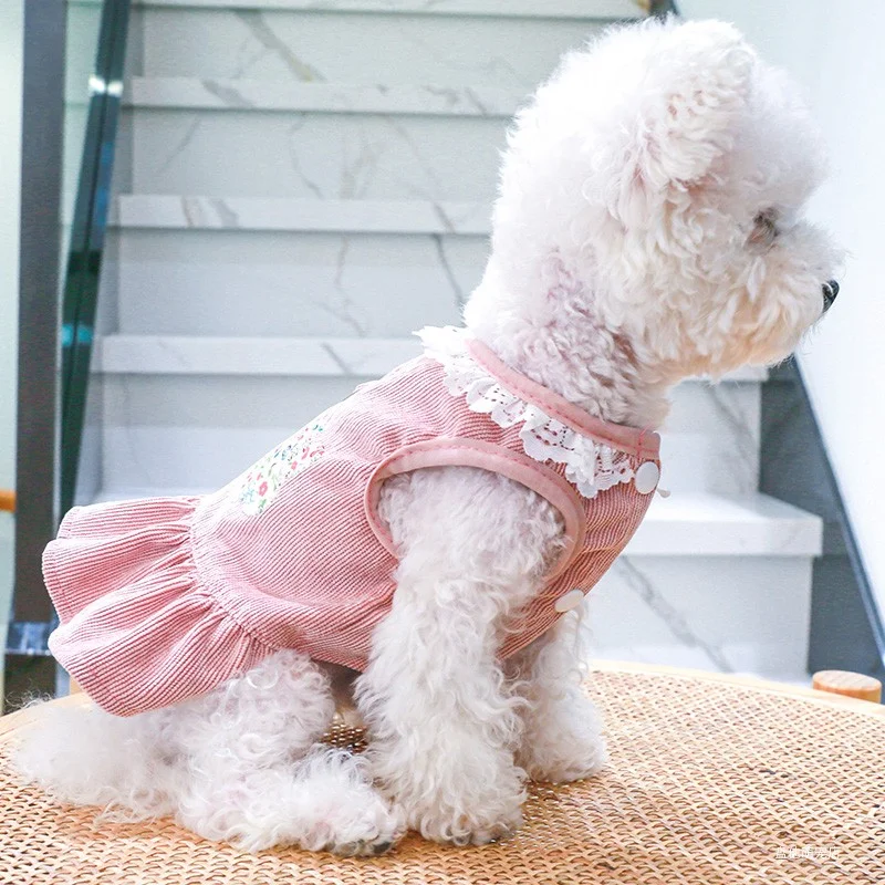 1PC Pet Clothing Cat Dog Spring and Autumn Thin Pink Rabbit Princess Dress with Towing Strap, Suitable for Small and Medium Dogs