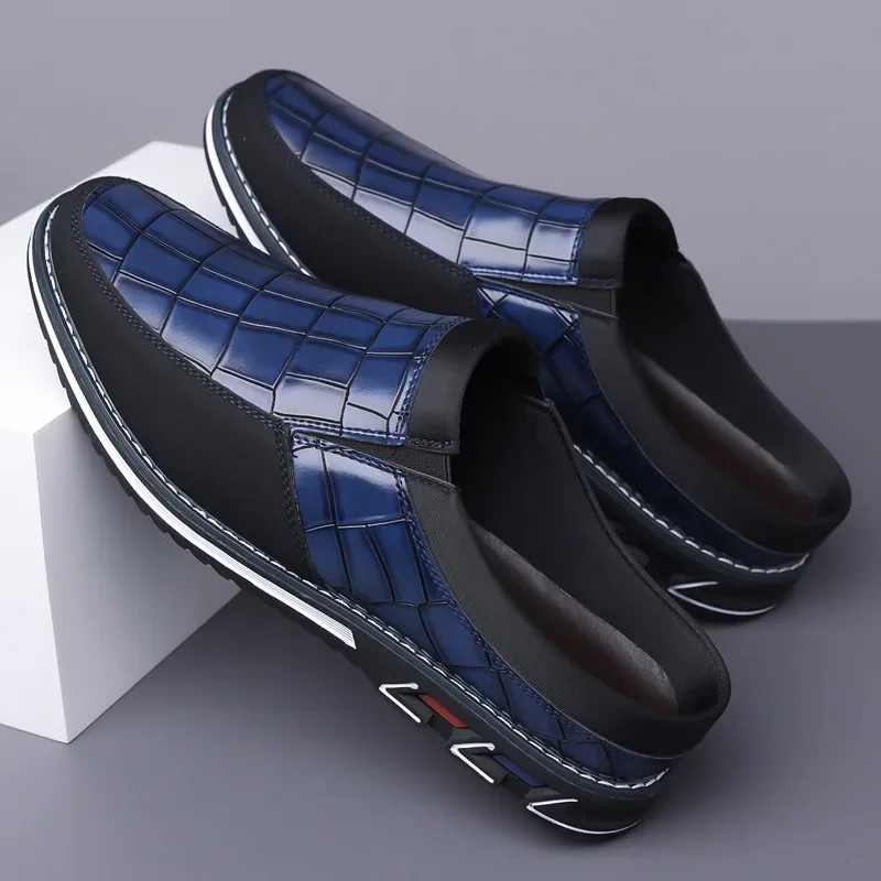 2025 Summer larger size 53 New Men's half slippers PU leather shoes without heels men's casual lazy slippers,Toe wrapped sandals