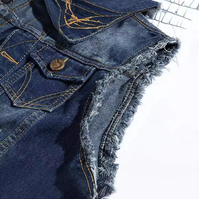 Summer Men\'s Cotton Jean Vests Fashion Man Retro Rippded Hole Waistcoat Men Punk Streetwear Hip Hop Sleeveless Jackets Clothing
