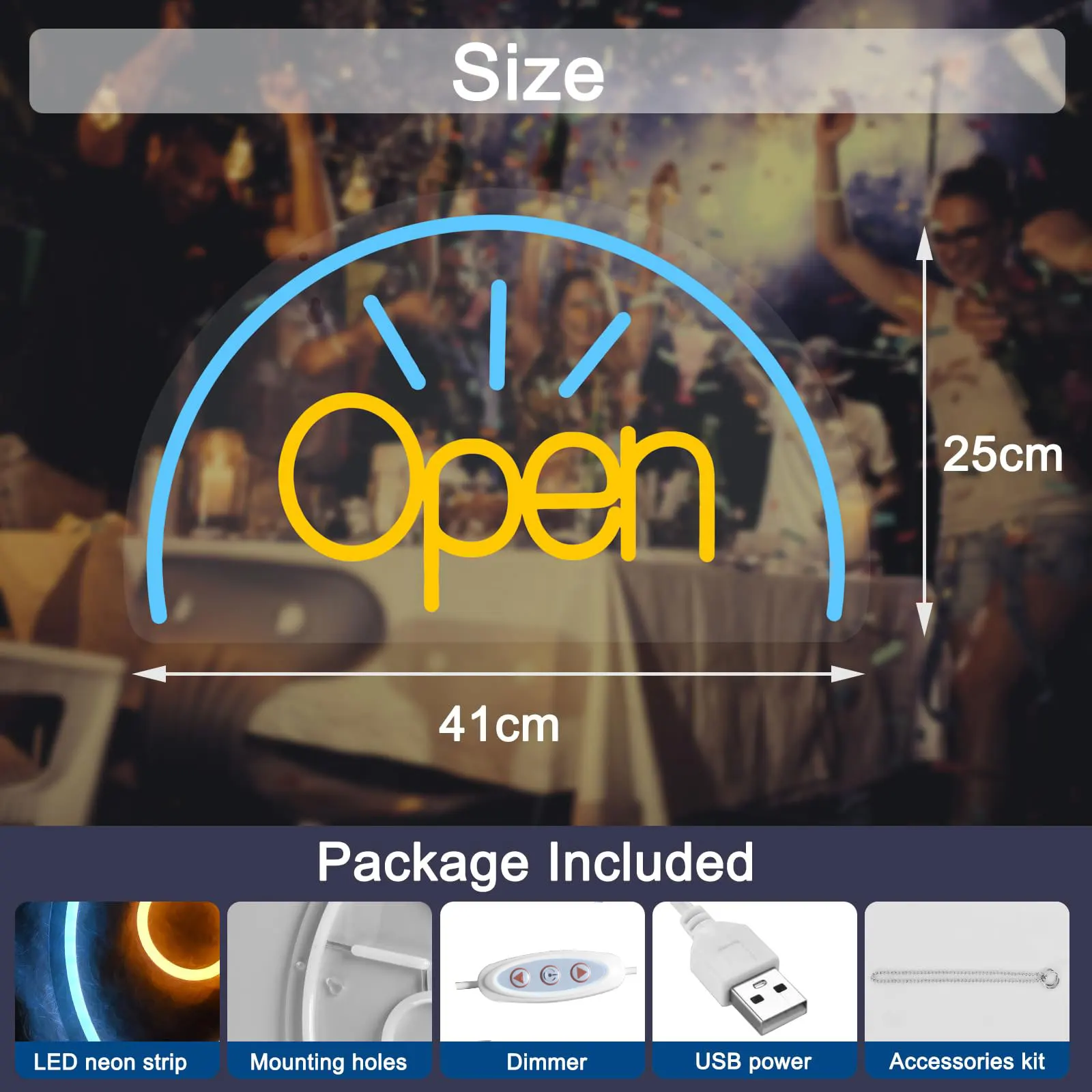ป้ายไฟนีออนแบบเปิดสำหรับธุรกิจ ไฟนีออน LED พร้อมสวิตช์เปิด/ปิดแบบหรี่แสงได้ผ่าน USB สำหรับร้านค้า บาร์ ร้านอาหาร โรงแรม งานปาร์ตี้
