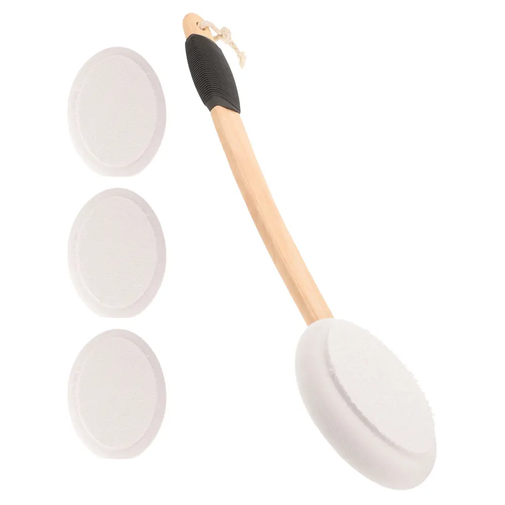 

Anti-Slip Bath Brush Set 3 Replaceable Heads Lotion Application Back Cream Applicator Shower Sponge Long Handle Gentle Use
