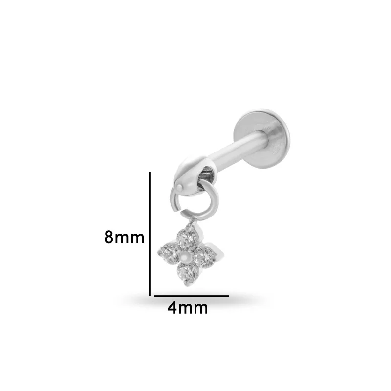 1PC ASTM F136 Titanium Legering Spike Drop Platte Achterkant Earring Stud Intern Schroefdraad Oor Helix Hanger Kraakbeen Piercing Sieraden
