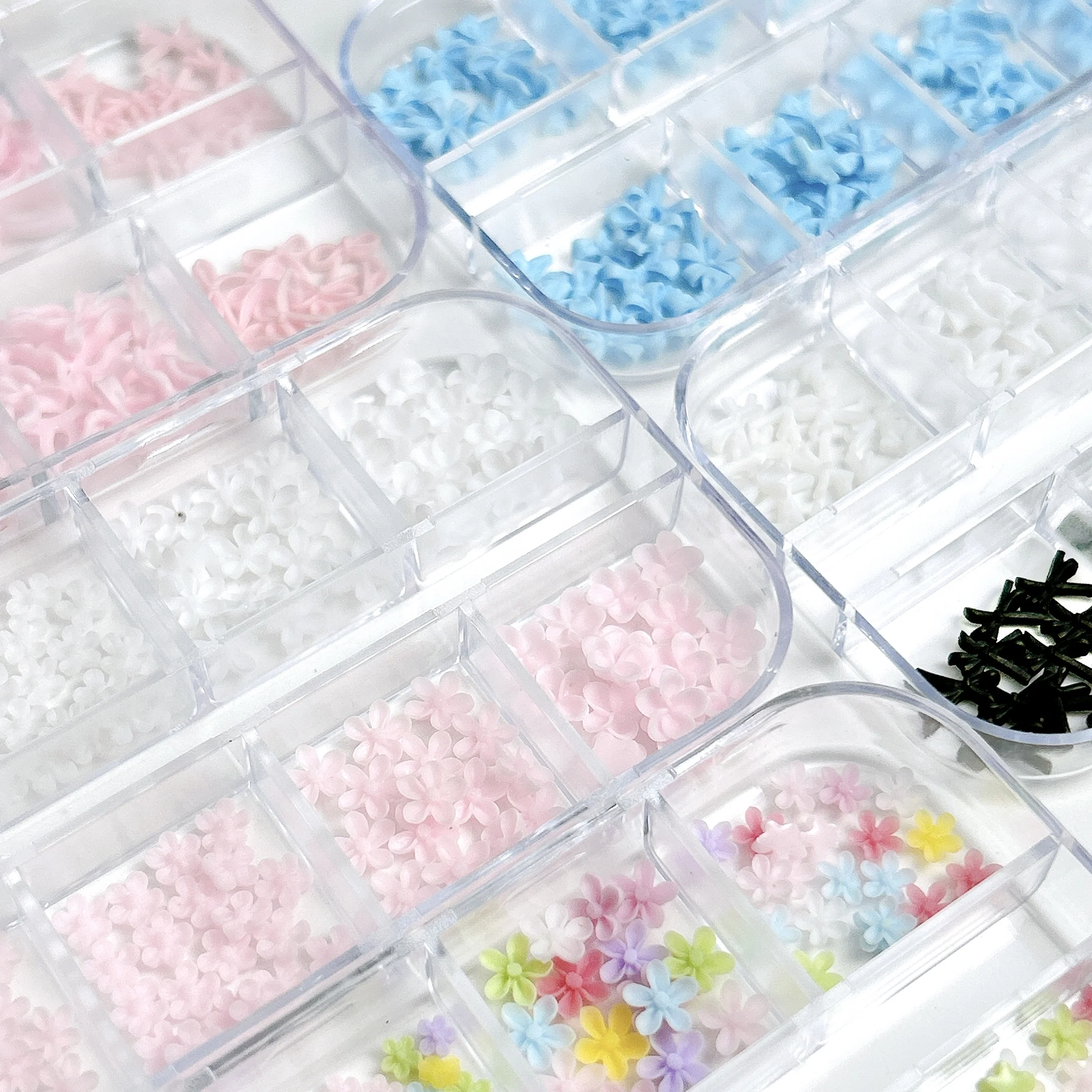 1 boîte de ruban créatif de couleur unie, nœuds papillon en résine, breloques pour ongles, Mini gloire du matin, fleurs à cinq pétales, décorations pour Nail Art, DIY