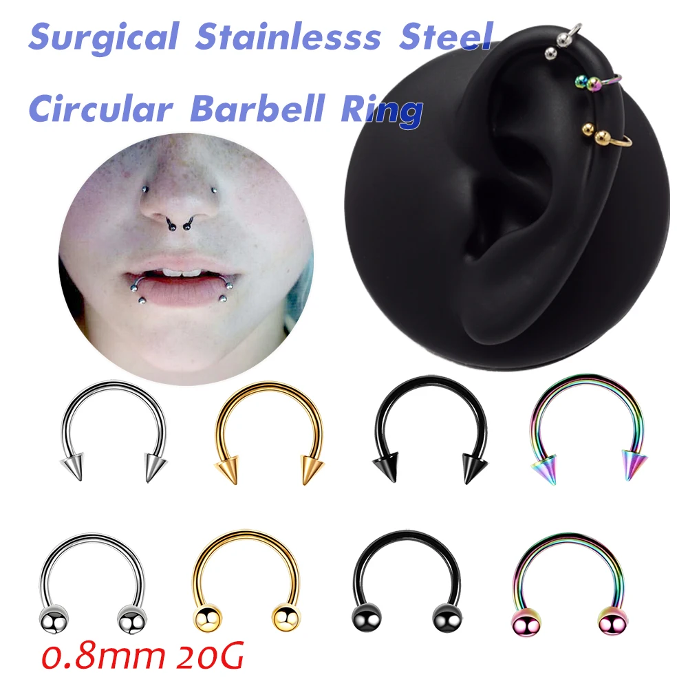 20g Surgical Steel Circular Piercing Ring Set for Nose Septum Lip Ear CBB Nostril Pirsing Horseshoe Hoop Black Gold Color 0.8mm