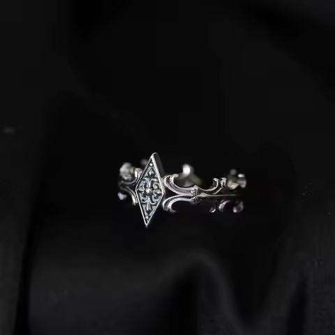 Retro Iris Cross Rhombus Adjustable Open Ring For Men Silver-plated Copper Gothic Punk Edgy Jewelry Unisex Accessories Cool Gift