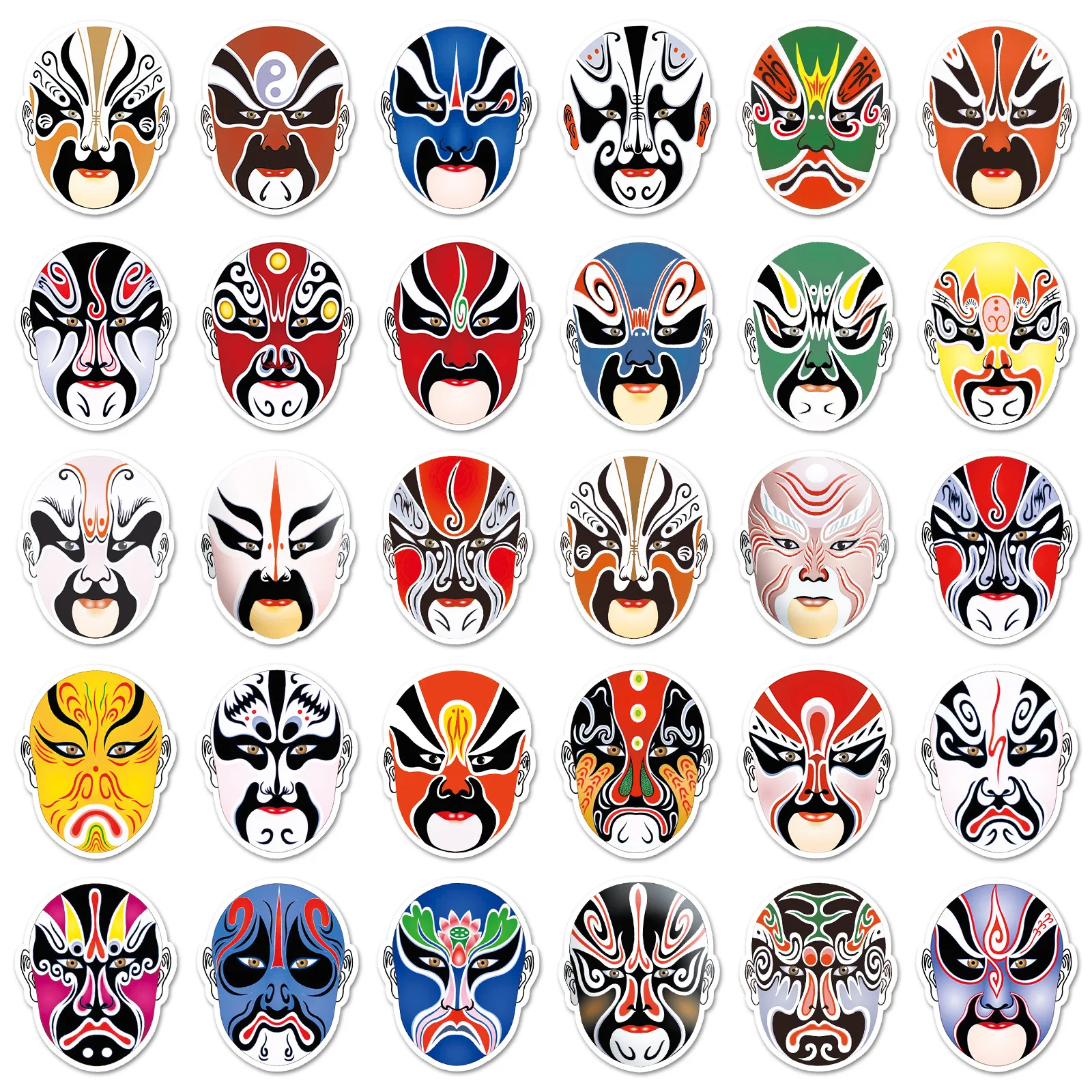 60PCS Beijing Opera Pattern Of The Make-up Stickers Traditional Chinese Culture Graffiti Decoration Notebook Suitcase Guitar Toy