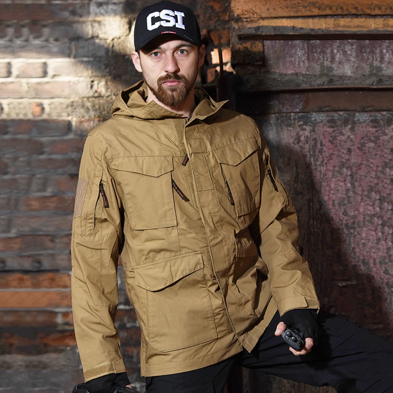 HAN WILD M65 Cortavientos Táctico para Hombre - Chaqueta de Senderismo