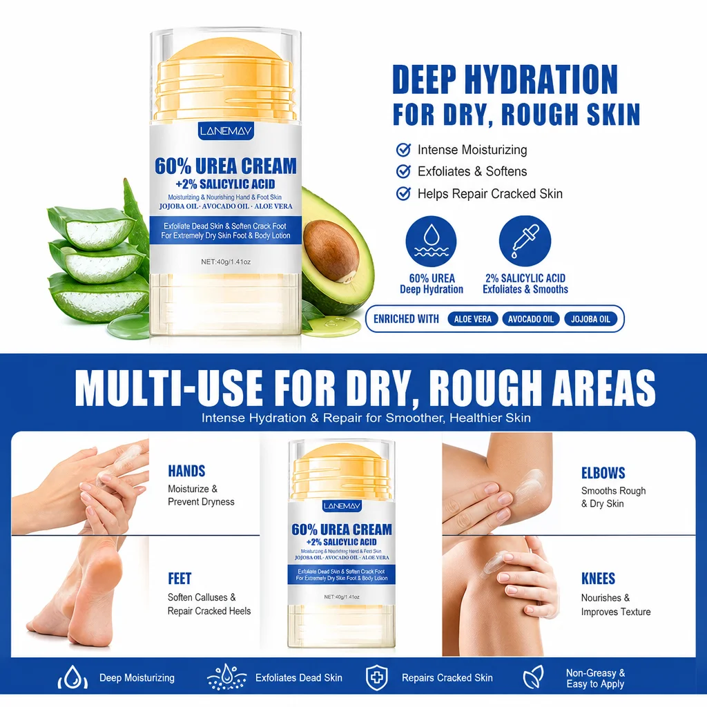 40g Ultra-Hydrating 60% Urea Foot Cream Aloe Vera for Softening Dry Cracked Feet - Gentle Exfoliation Daily Foot Care Solution