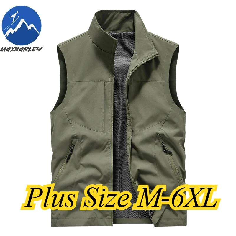 

Plus Size Men Vest Multi Pocket Photography Breathable Sleeveless Jacket 2026 Fashion Stand Collar Spring Autumn Tooling Gilet