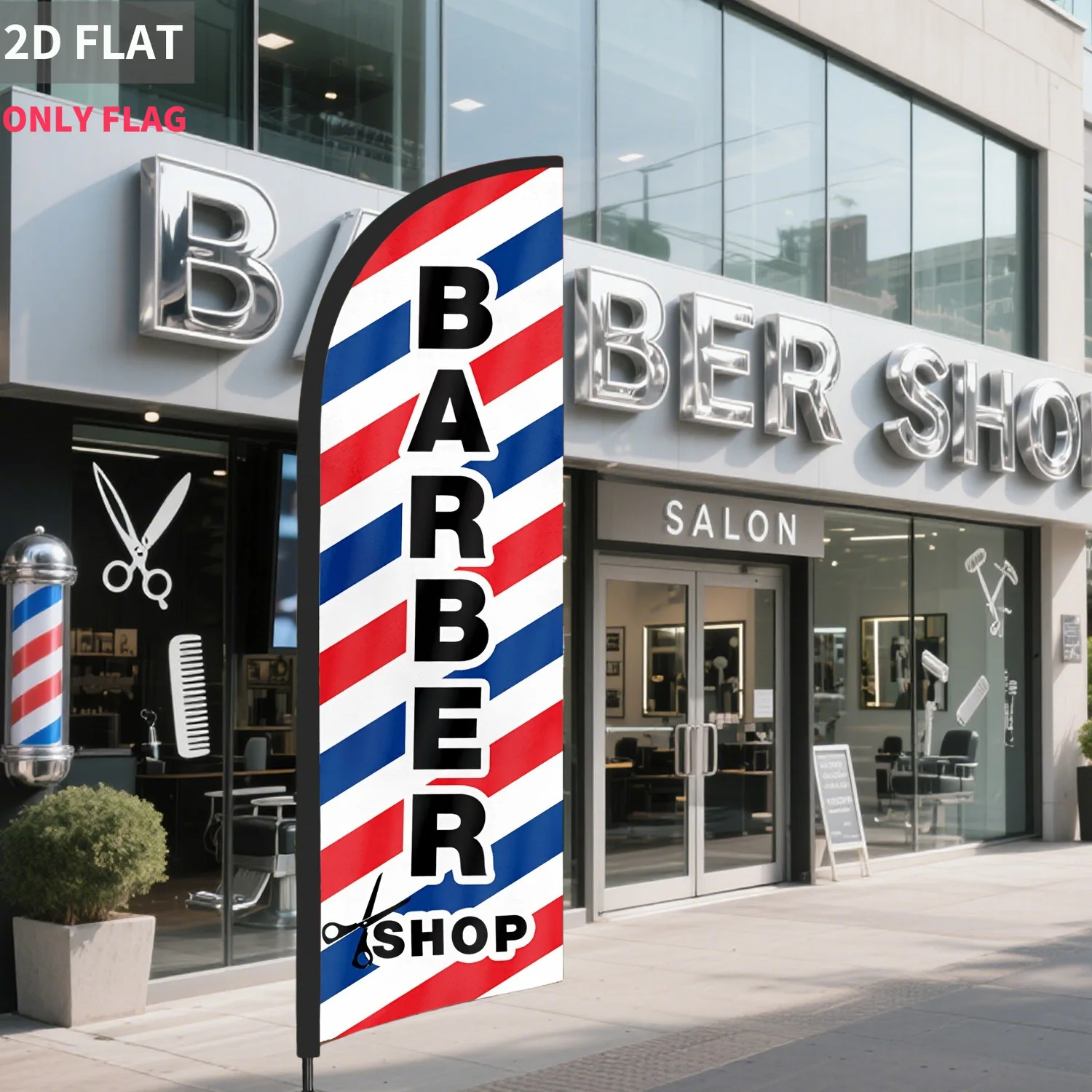 

1pc/2pcs Single sided Barber Shop Outside Feather Flag Banner- Polyester 60x180cm, Ideal for barber shop Business Decoration