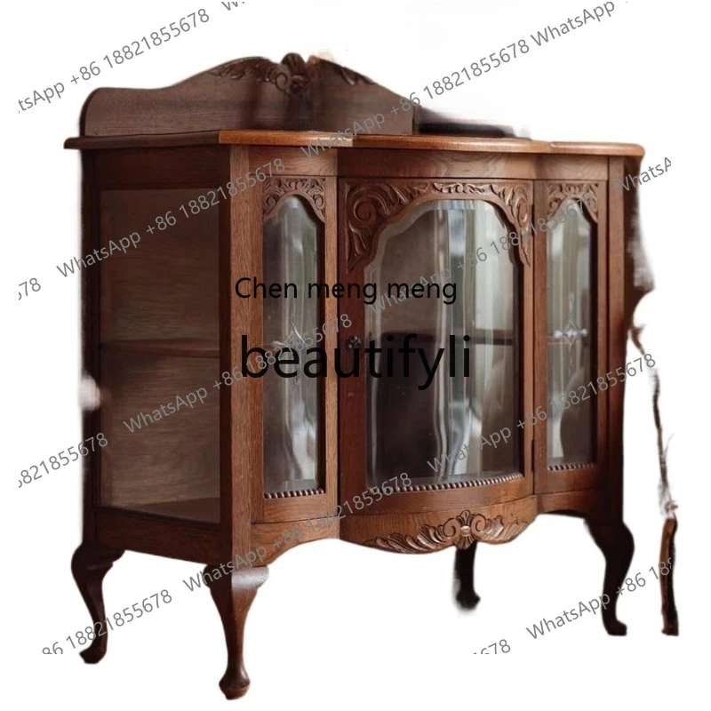 

European retro, display cabinet French classical, carved tea cabinet side cabinet H