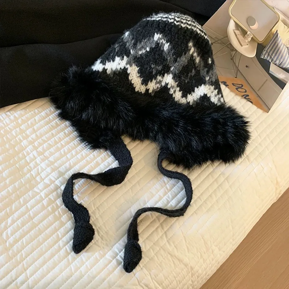 

New Extra Thick Beanie Cap Warm Knitted Hat Cold Protection Wool Bucket Hat Autumn Winter