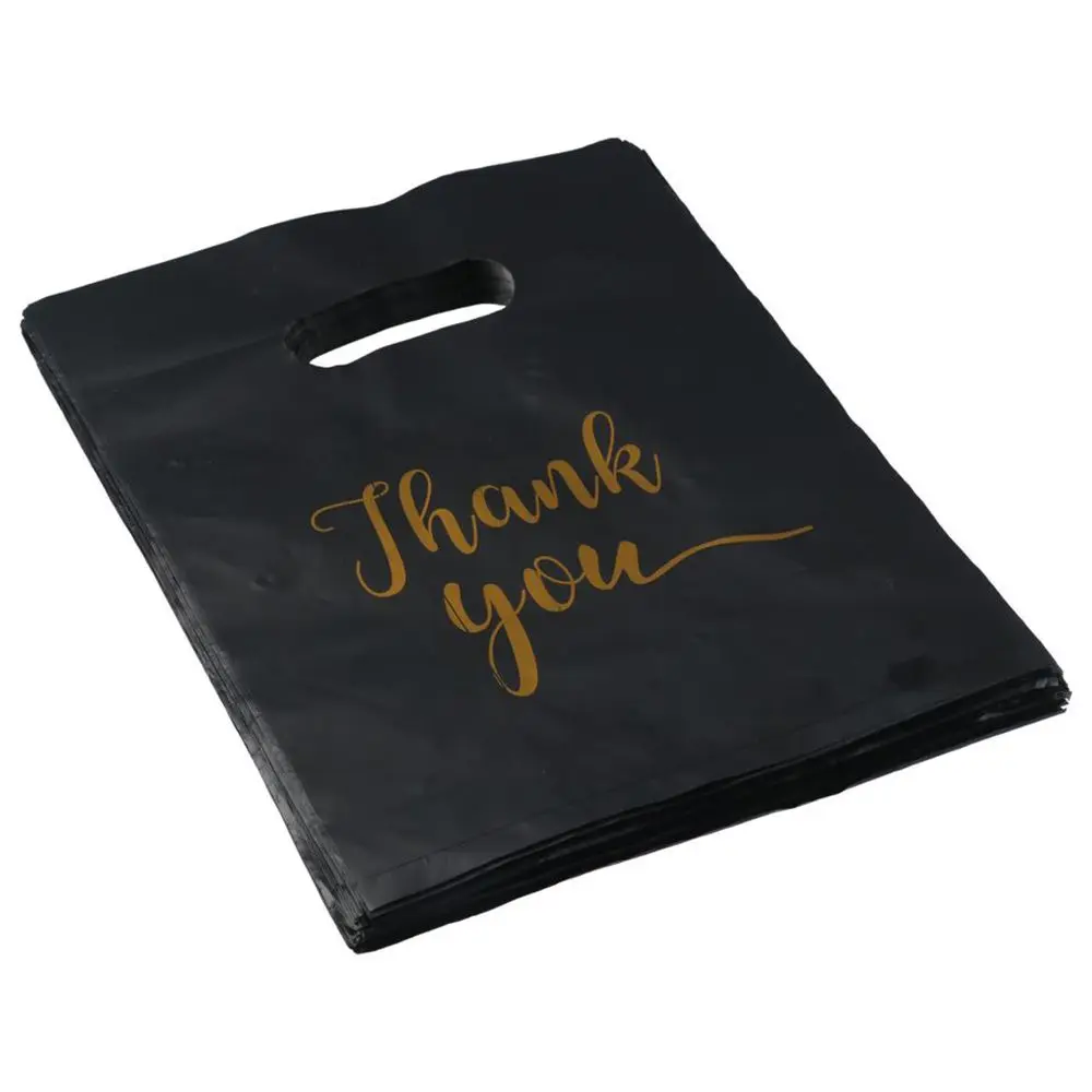 

100pcs Convenient Bags Plastic Thank You Bags Black Gift Bags Plastic Shopping Bags