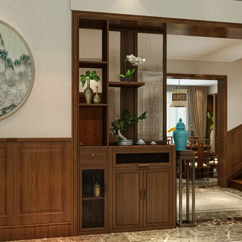 New Chinese Style Solid Wood Entrance Screen Partition Storage Shoe Cabinet Song Aesthetics Home Shielding Glass Guest