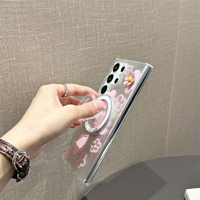 Funda de teléfono magnética con flores láser creativas para Samsung Galaxy S22 S23 S24 Ultra S24 + S24 Plus