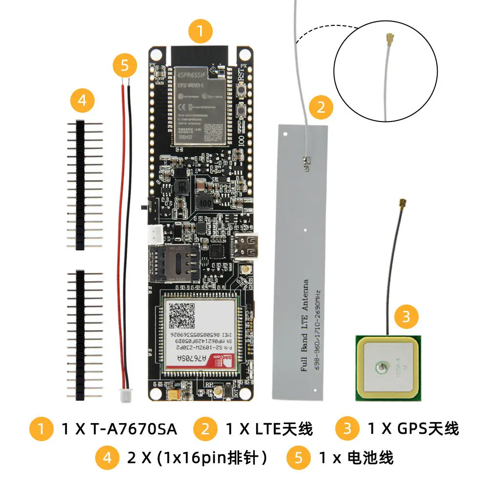 LILYGO T-A7670SA 4G LTE CAT1 Development Board with ESP32 MCU, Supports GSM/GPRS/EDGE