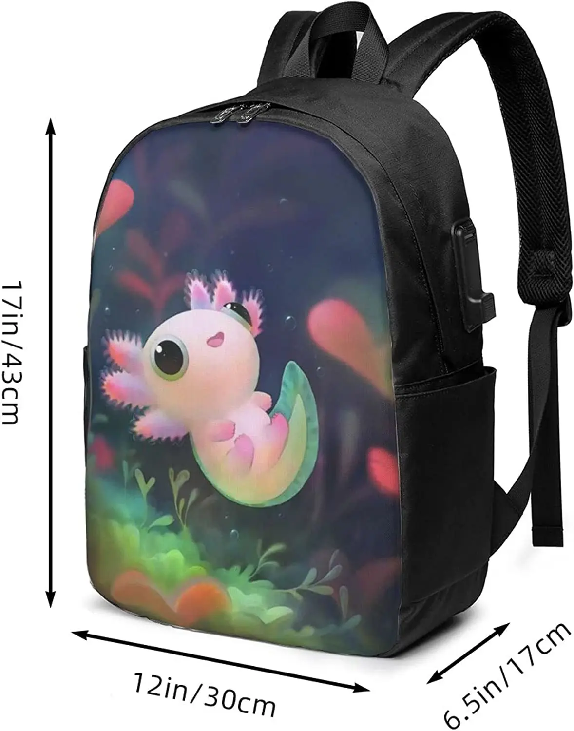 لطيف Axolotls الأسماك الظهر حقيبة ظهر لحمل جهاز الكمبيوتر المحمول كلية BookBag للرجال النساء مع منفذ شحن USB للعمل الرياضة في الهواء الطلق