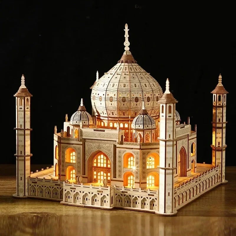 

3D деревянный домик-головоломка Royal Castle Taj Mahal со светом, сборная игрушка для детей и взрослых, наборы моделей «сделай сам», украшение стола для подарков