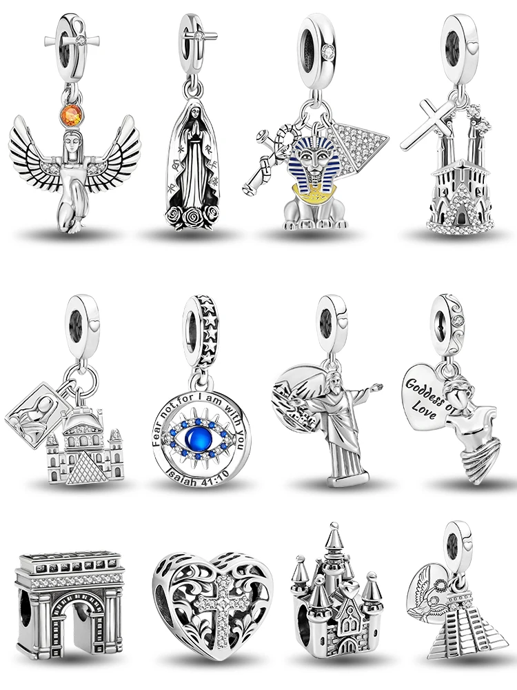 925 Silber Farbe Heilige Mutter Kirche Architektur Charms Perlen Diy Armband Armreif Herstellung Geschenk Von Hochwertigen Mode Schmuck