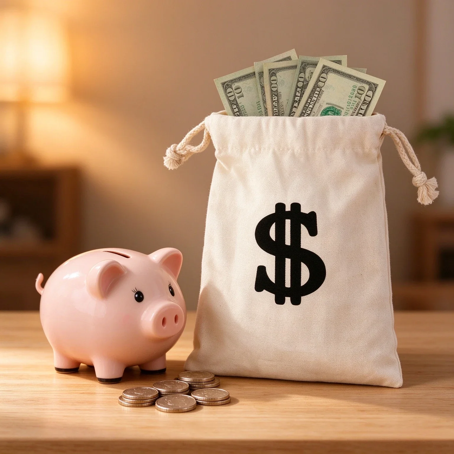 Canvas Dollar Sign Money Storage Bag, Reusable Drawstring Pouch for Party Favors Holiday Gift Packaging
