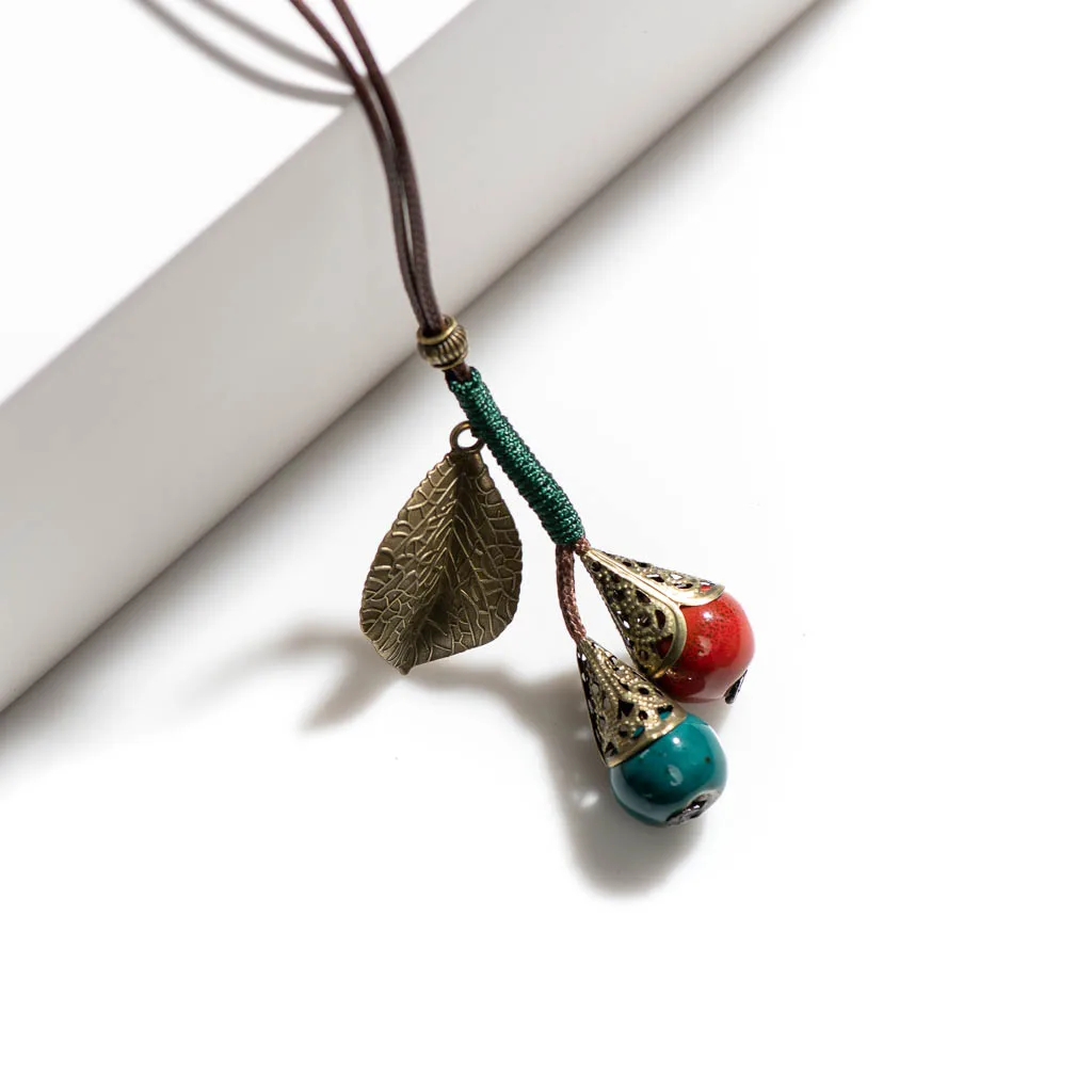 Bohemian Vintage Handmade Leaf Necklace Ceramic Beads Pendant Bulk Goods Wholesale  Collier Femme 2X444