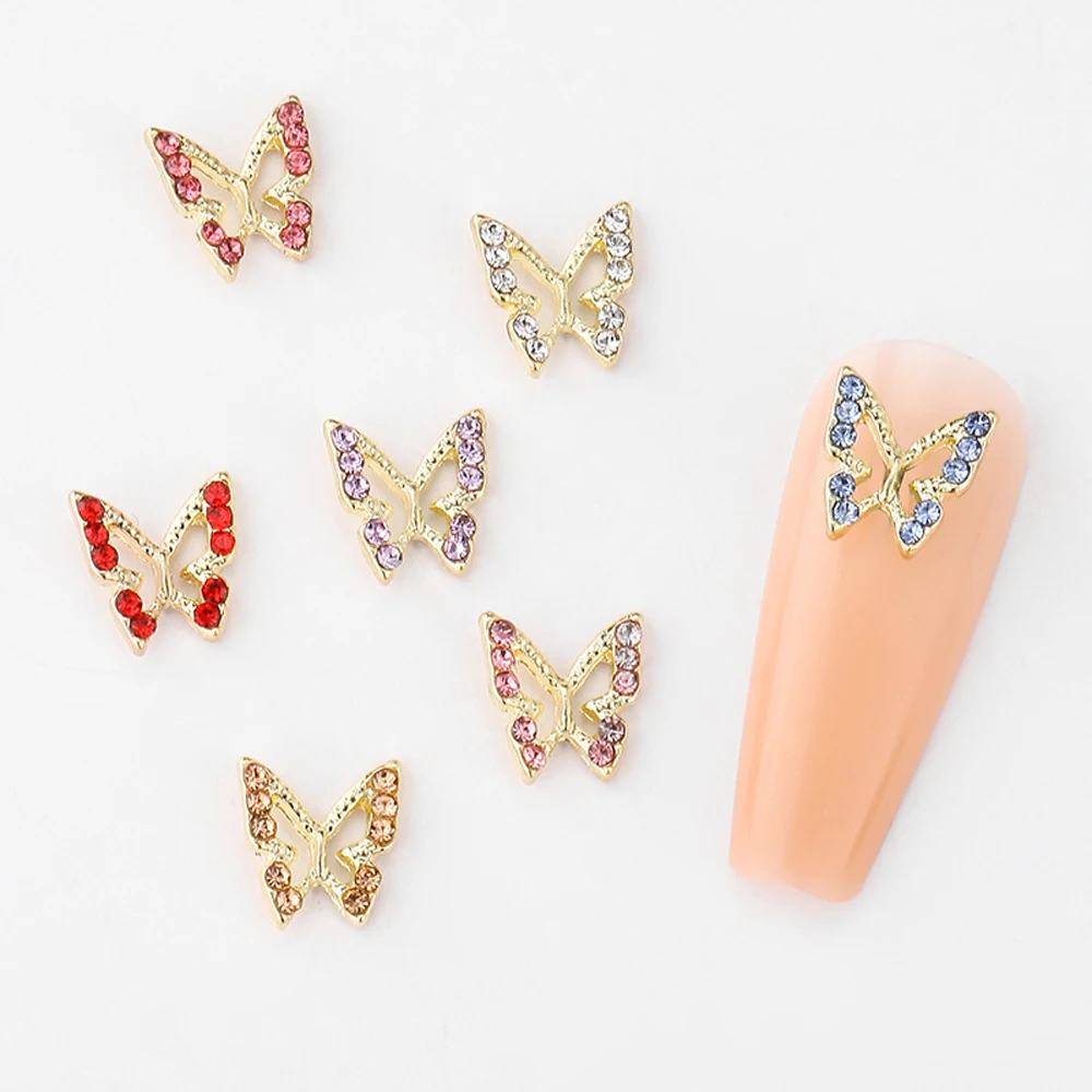 10Pcs Alloy Butterfly Nail Art Charm Diamond Sparkling Luxury Hollowed Out Butterfly Nail Ornament 3D Exquisite Nail Decoration