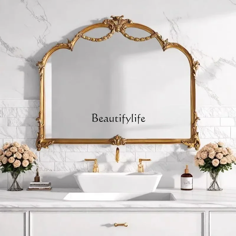 03.French retro smart bathroom mirror American wall-mounted decorative mirror European style